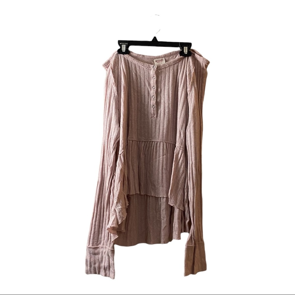 Mossimo Top Womens XL Pink Solid Long Sleeve Henley High Low Drop Waist